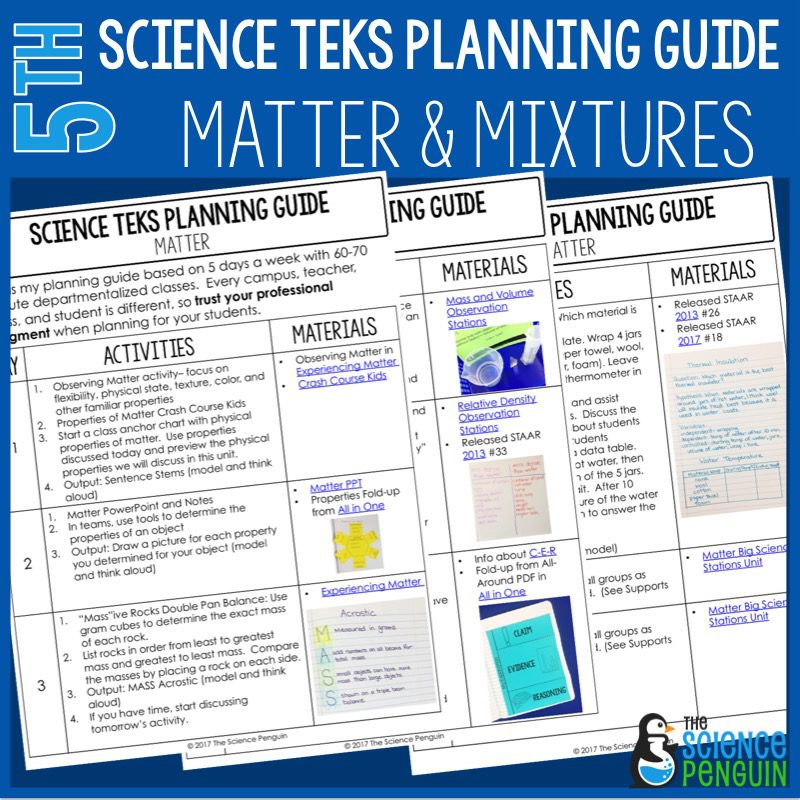 Th Grade Science Teks Planning Guide Matter And Mixtures The