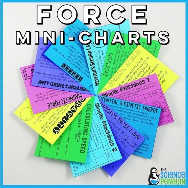 Force and Motion Mini-Charts: friction, kinetic and potential energy, magnetism, gravity, simple machines, Newton's Laws of Motion