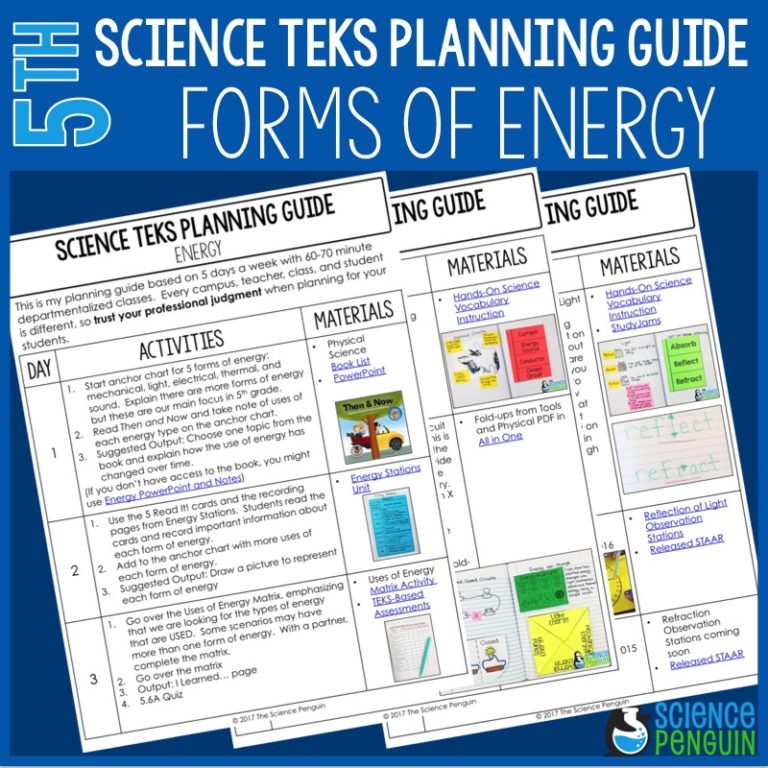 Forms of Energy Planning Guide for 5th Grade TEKS — The Science Penguin